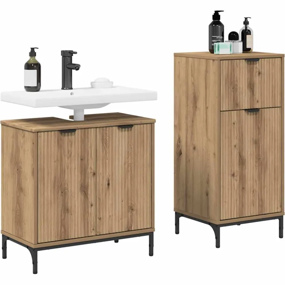 vidaXL Badkamermeubelset 2 st Artisan Eiken Geperst Hout en Metaal Bruin