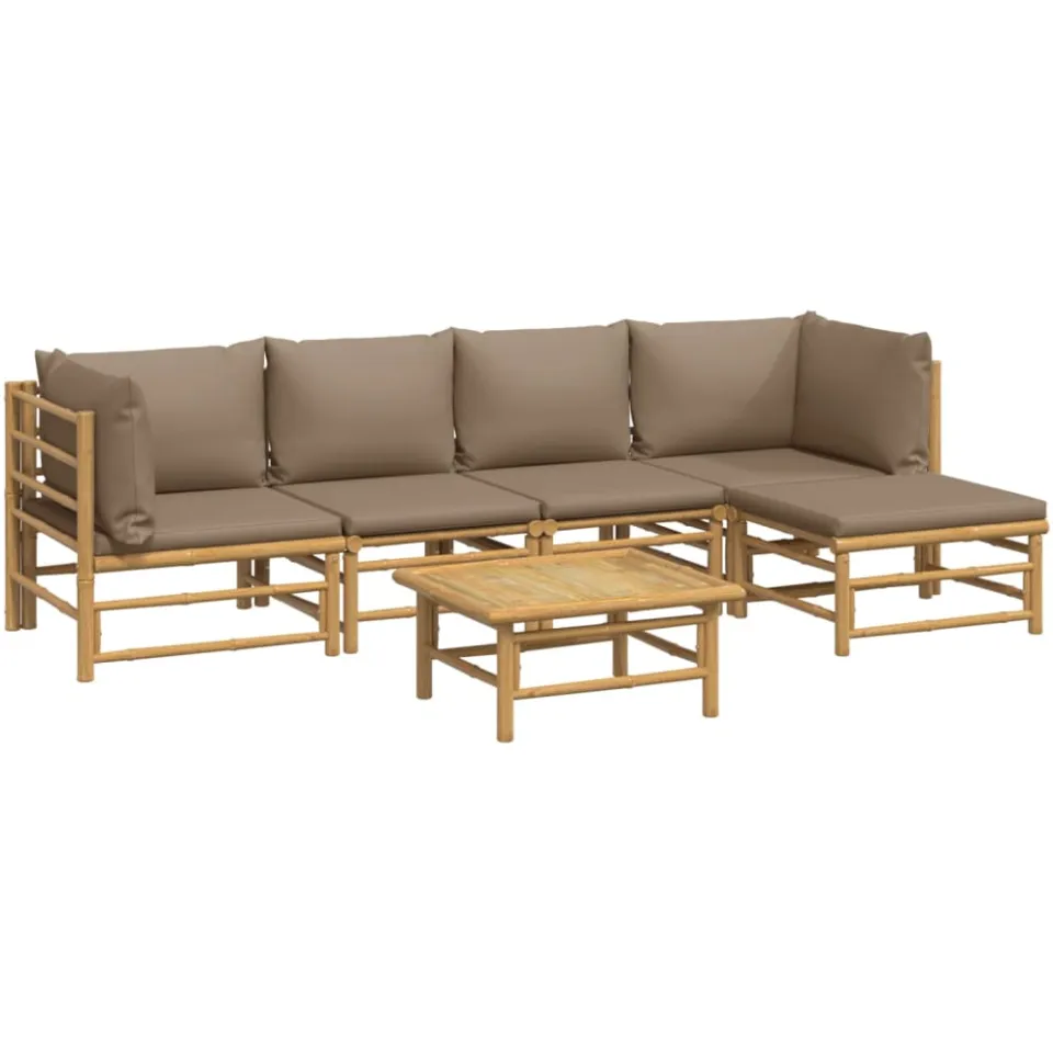 vidaXL 6-delige Loungeset met kussens bamboe taupe