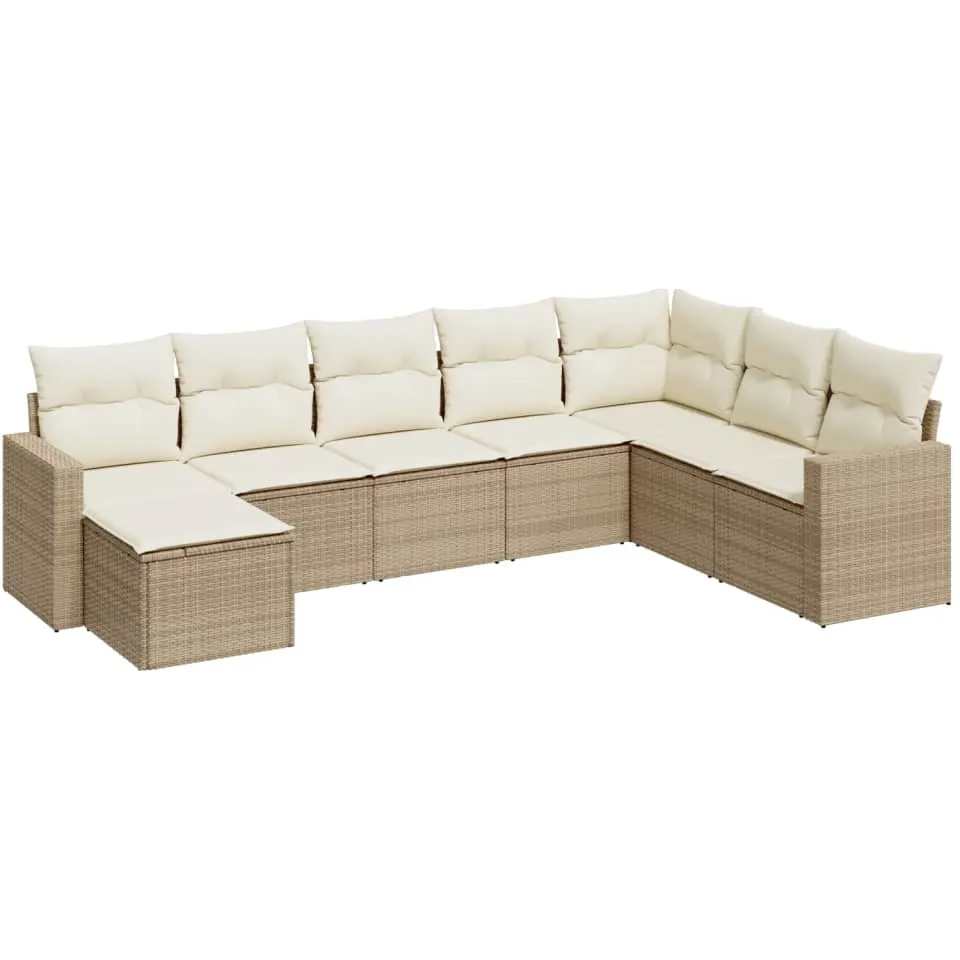 vidaXL 8-delige Loungeset met kussens poly rattan beige, foto 3