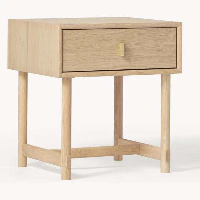 Westwing Collection Nachtkastje Diana van eikenhout met lade Beige