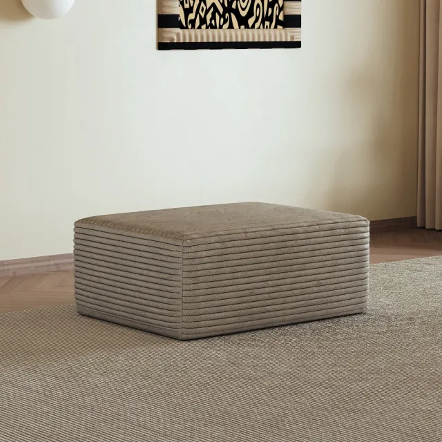 OKWISH Poef Zonder Montage – 95 x 70 x 40 cm – Ribstof – Camel – Rechthoekige Gestoffeerde Ottoman Voor Woonkamer En Slaapkamer