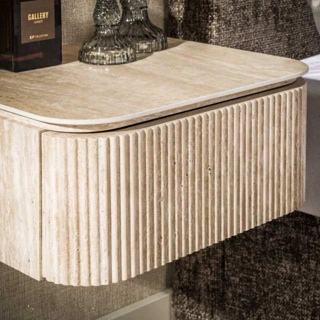 Alaska Romano Arch - Nachtkastje zwevend - 1 lade - keramiek travertin look - 45 cm - Beige