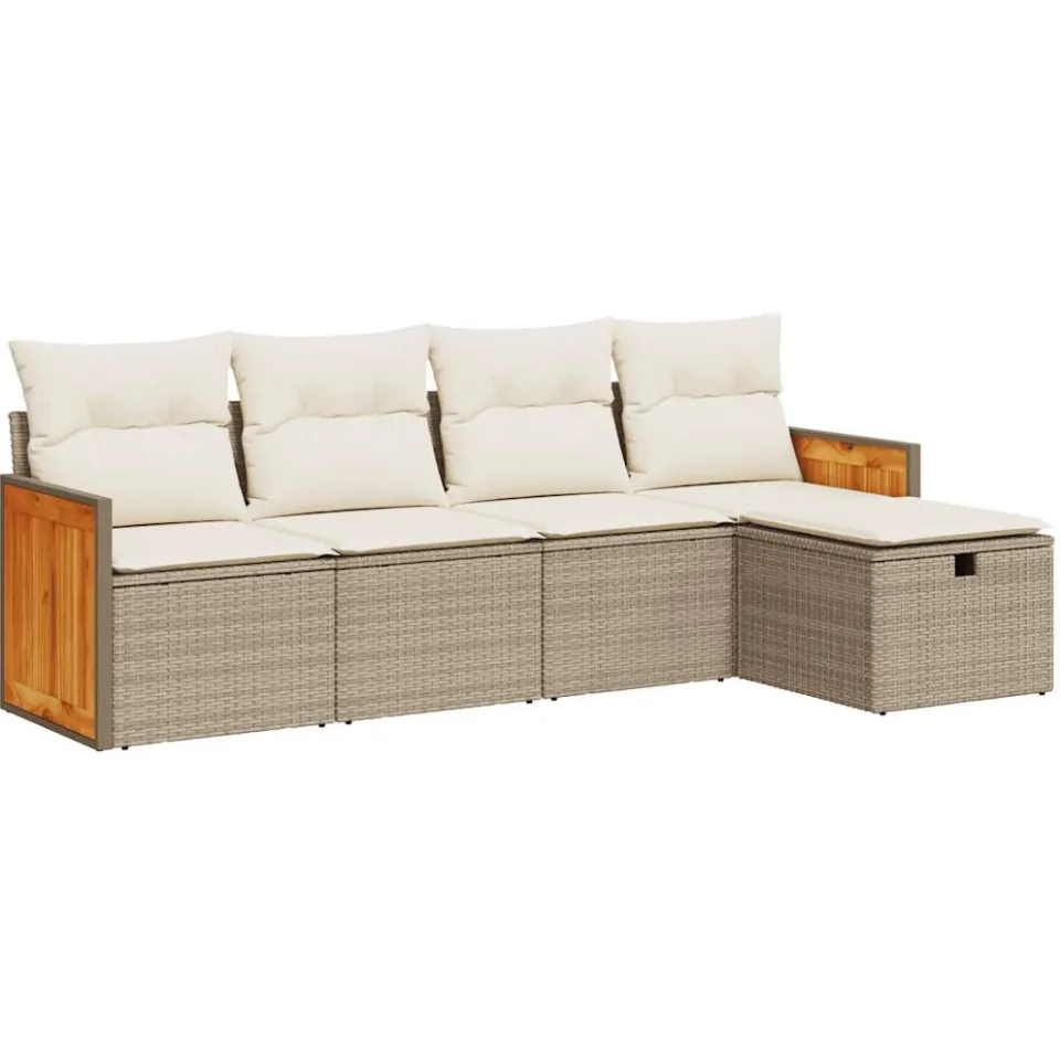 vidaXL 5-delige Loungeset met kussens poly rattan beige, foto 3