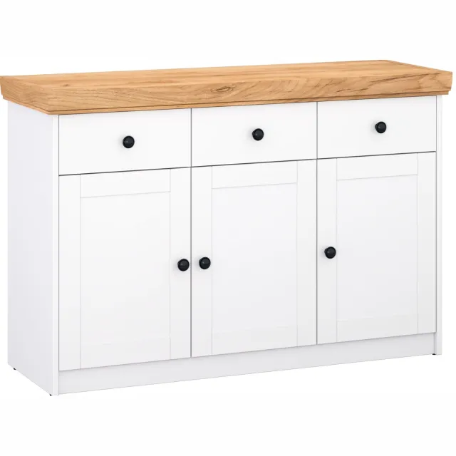 Target Home SKY 1 - Dressoir - 3 deuren en 3 laden - Mat wit en goudkleurige eik Wit;Eikenkleur;Zwart