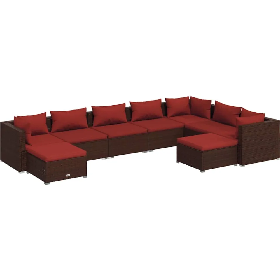 vidaXL 9-delige Loungeset met kussens poly rattan bruin, foto 3
