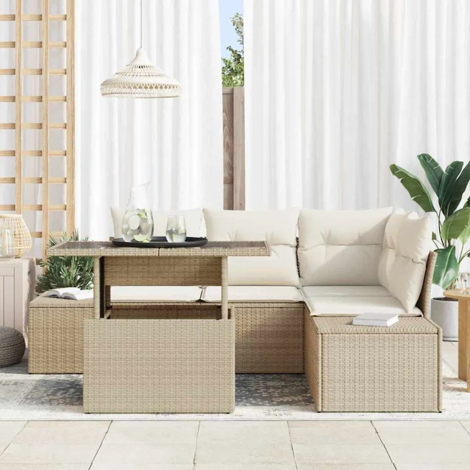 vidaXL Tuin Sofa Set 5 st Beige poly rattan, foto 3