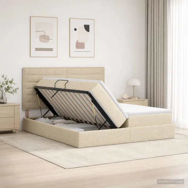 vidaXL Opslag bed met hoofdeinde Crèmekleurig 180 x 200 cm Stof