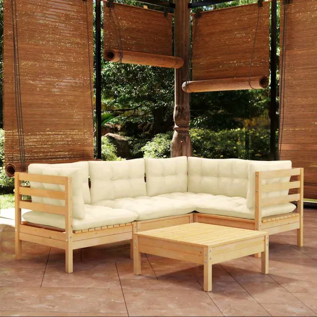 vidaXL 5-delige Loungeset met crèmekleurige kussens grenenhout, foto 2