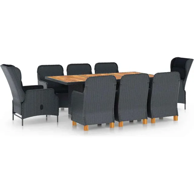 vidaXL 9-delige Tuinset met kussens poly rattan donkergrijs grijs, foto 2