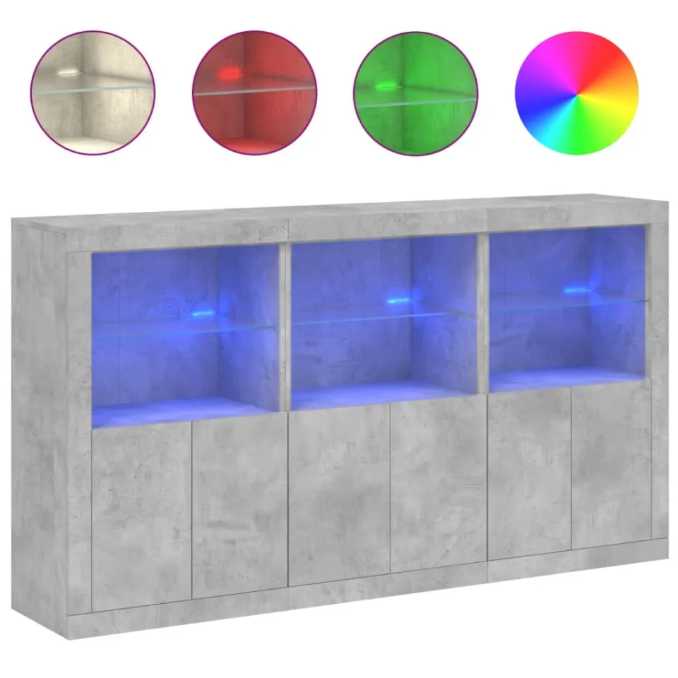 vidaXL Dressoir met LED-verlichting 181,5x37x100 cm betongrijs grijs, foto 3