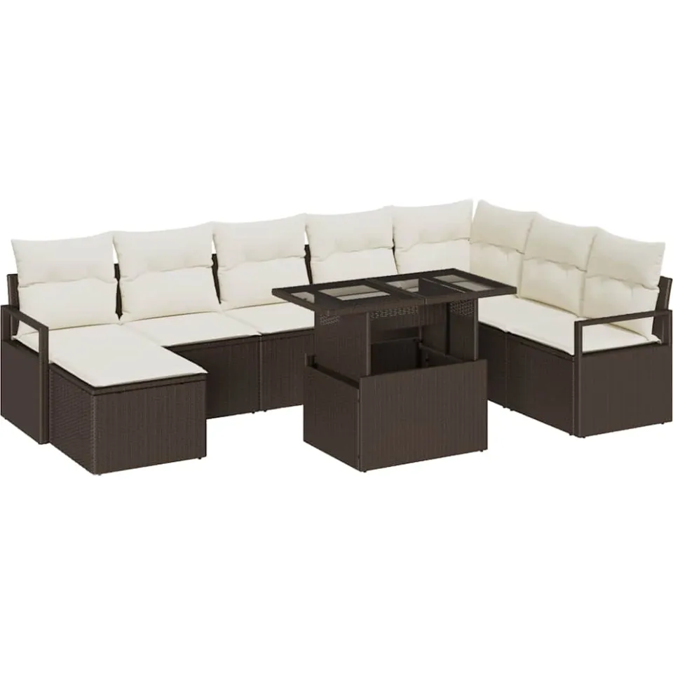 vidaXL Tuin Sofa Set 9 st Bruin en Crème poly rattan