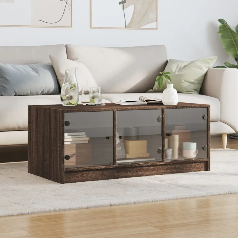vidaXL Coffee Table Brown Oak Medium Engineered wood, Glass, foto 3
