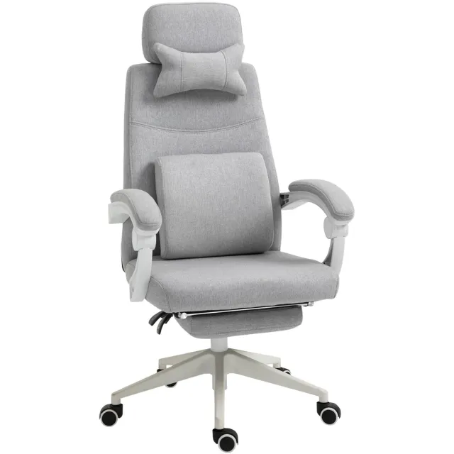 Vinona Ergonomische bureaustoel - Met voetensteun en hoofd- en lendenkussen - In hoogte verstelbaar - 62 x 68 x 117-127 cm - Grijs