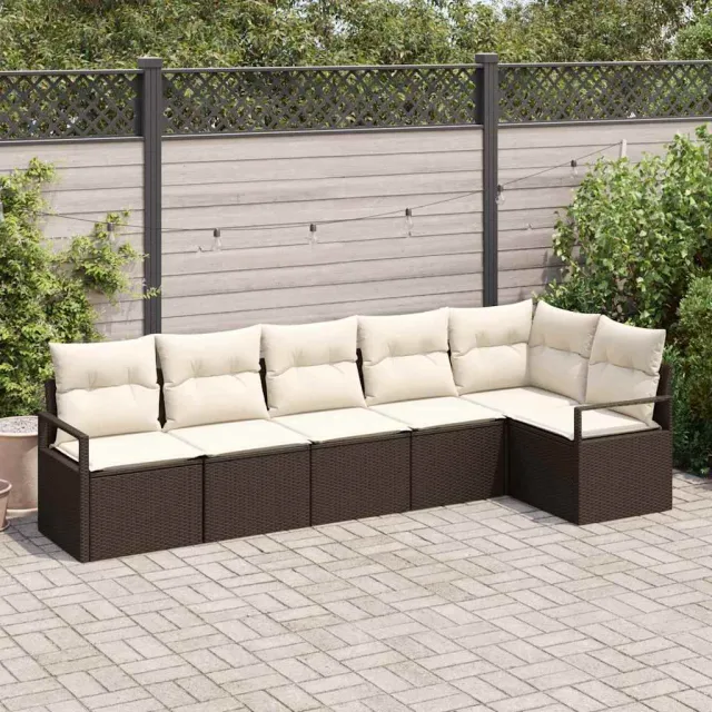 vidaXL Tuinbankenset 6 st Bruin en wit poly rattan, foto 2