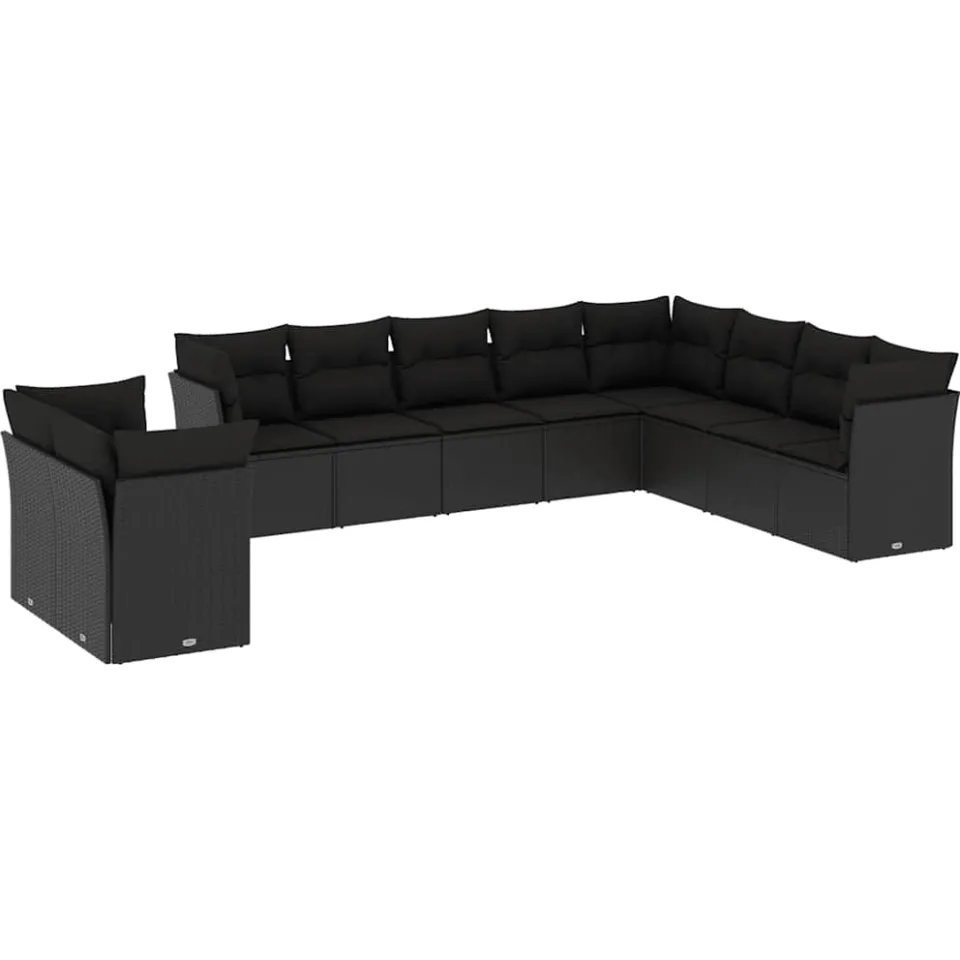 vidaXL 10-delige Loungeset met kussens poly rattan zwart, foto 3