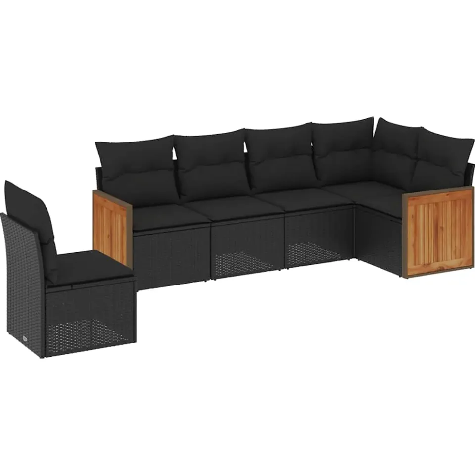 vidaXL 6-delige Loungeset met kussens poly rattan zwart, foto 3