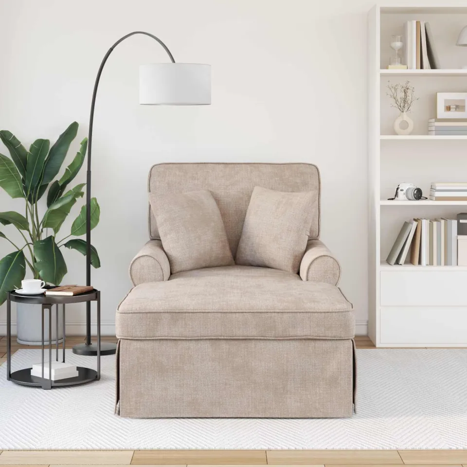 vidaXL Chaise Lounge met Rok met kussen Beige 157 x 91 x 91 cm ARES, foto 3