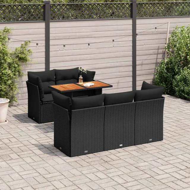 vidaXL 6-delige Loungeset met kussens poly rattan zwart, foto 2