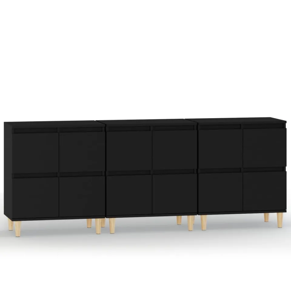 vidaXL Dressoirs 3 st 60x35x70 cm bewerkt hout zwart