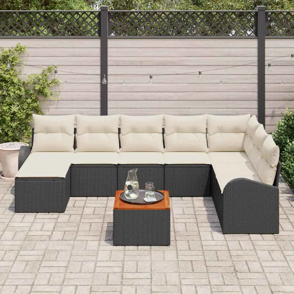 vidaXL Tuinbankenset 9 st Zwart en Crème poly rattan, foto 3