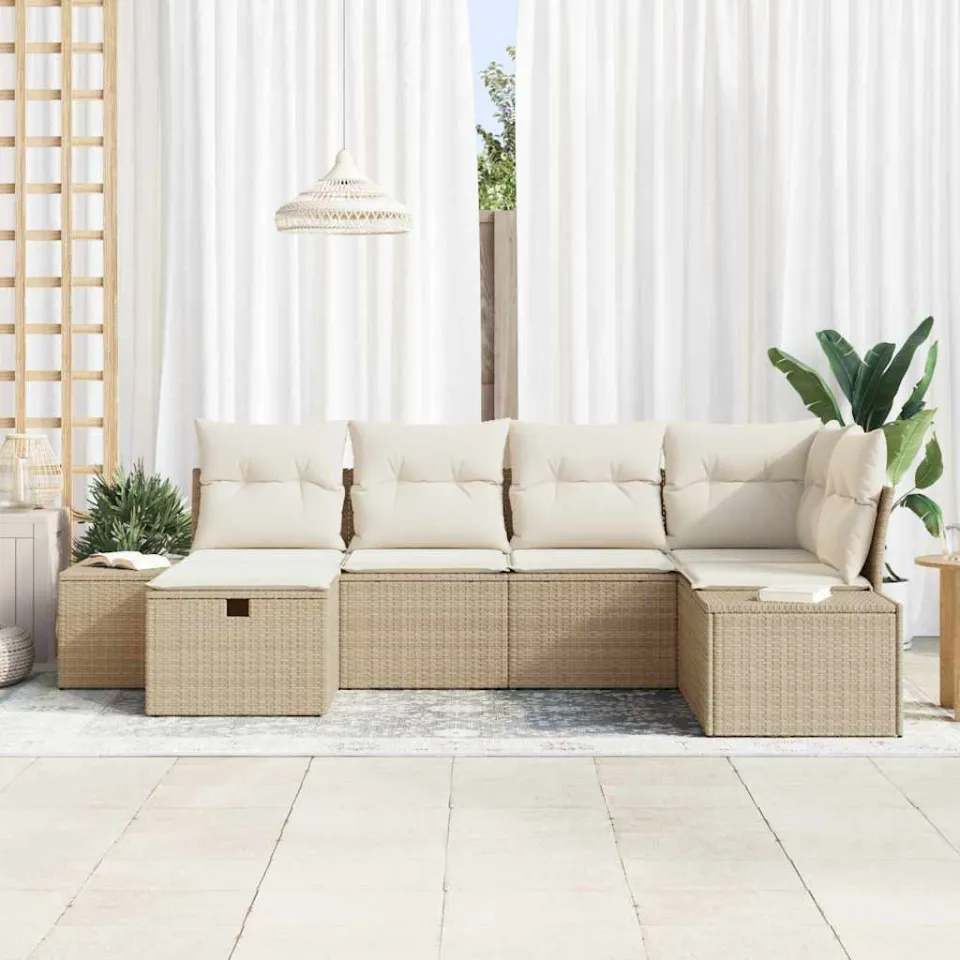 vidaXL Tuin Sofa Set 6 st Beige poly rattan