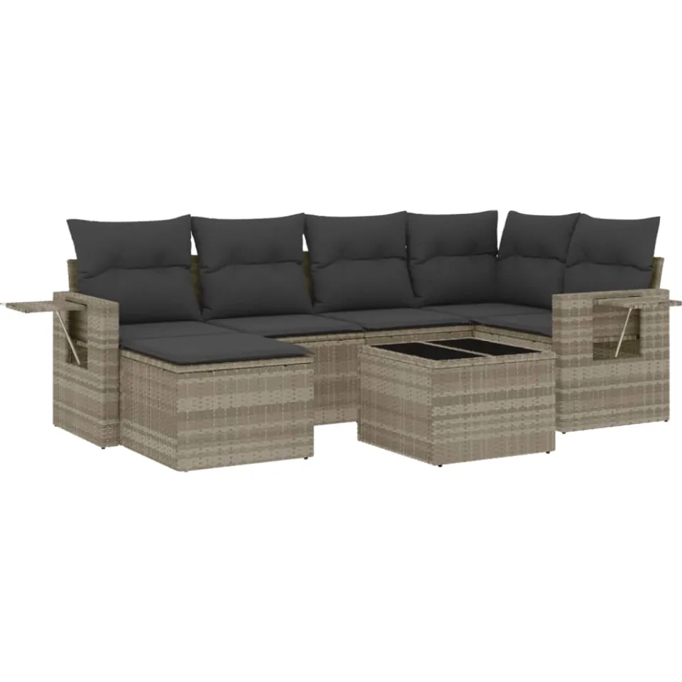 vidaXL 7-delige Loungeset met kussens poly rattan lichtgrijs
