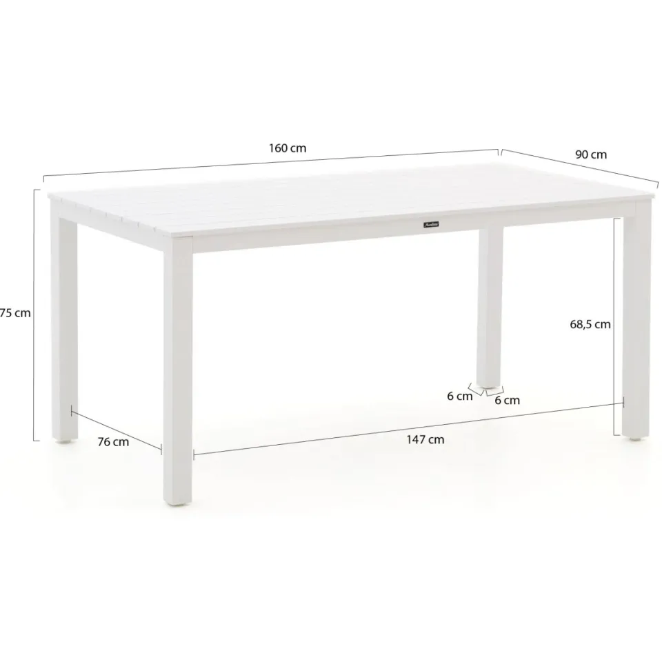 Bellagio tuinmeubelen Bellagio Cino/Menzano 160cm dining tuinset 5-delig stapelbaar wit, foto 3