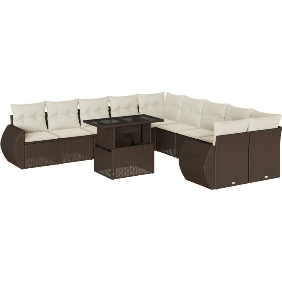 vidaXL 11-delige Loungeset met kussens poly rattan bruin, foto 3