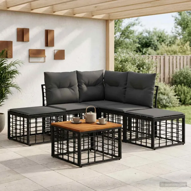 vidaXL Buiten bankenset 6 st Zwart en Donkergrijs Polyester