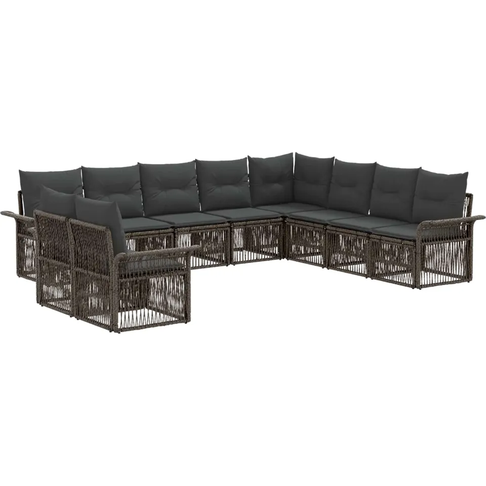 vidaXL Tuinbankenset 10 st 10-zits Grijs poly rattan, foto 3