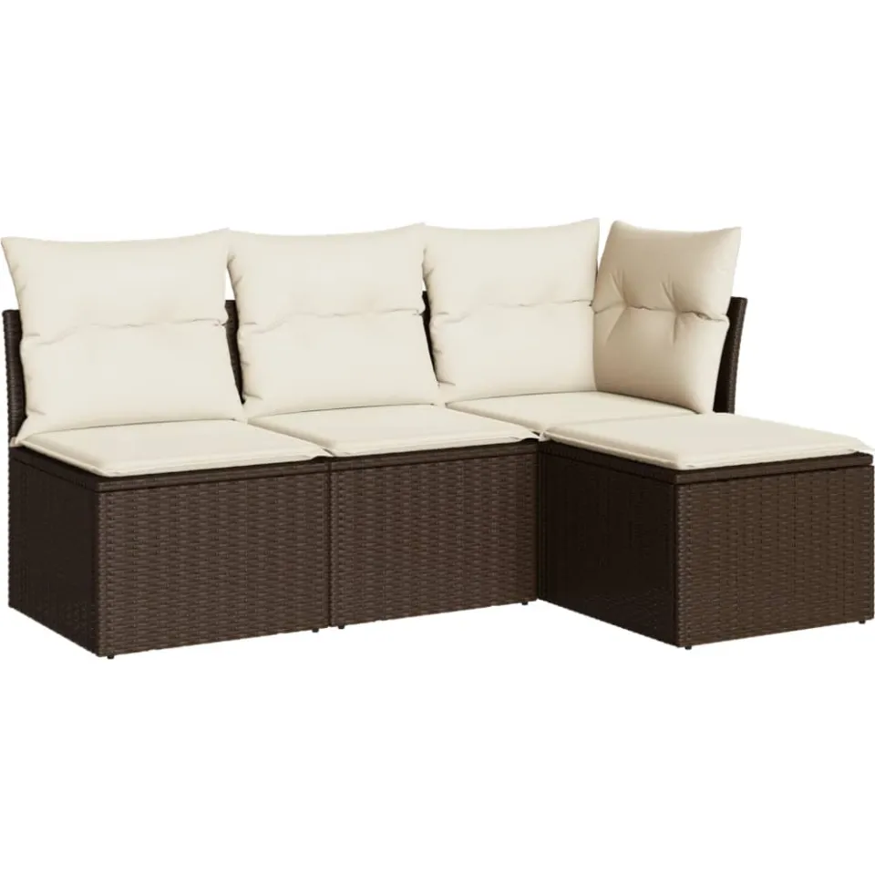 vidaXL 4-delige Loungeset met kussens poly rattan bruin, foto 3