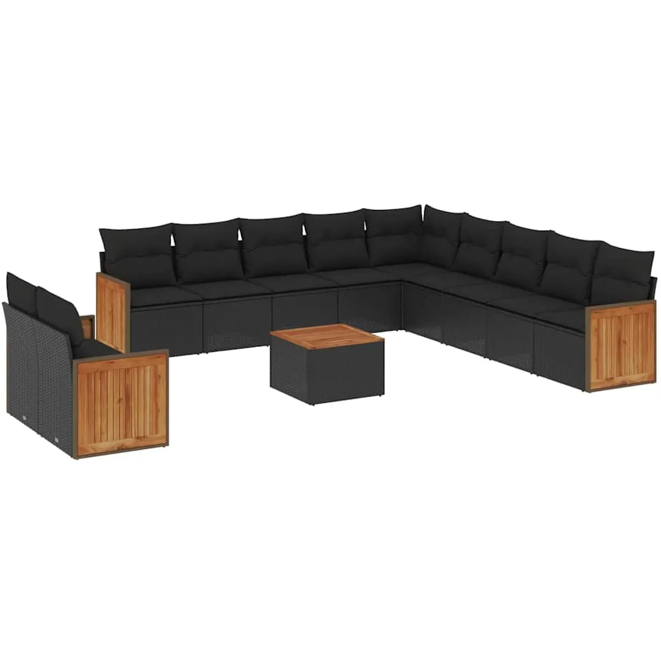 vidaXL 12-delige Loungeset met kussens poly rattan zwart, foto 3