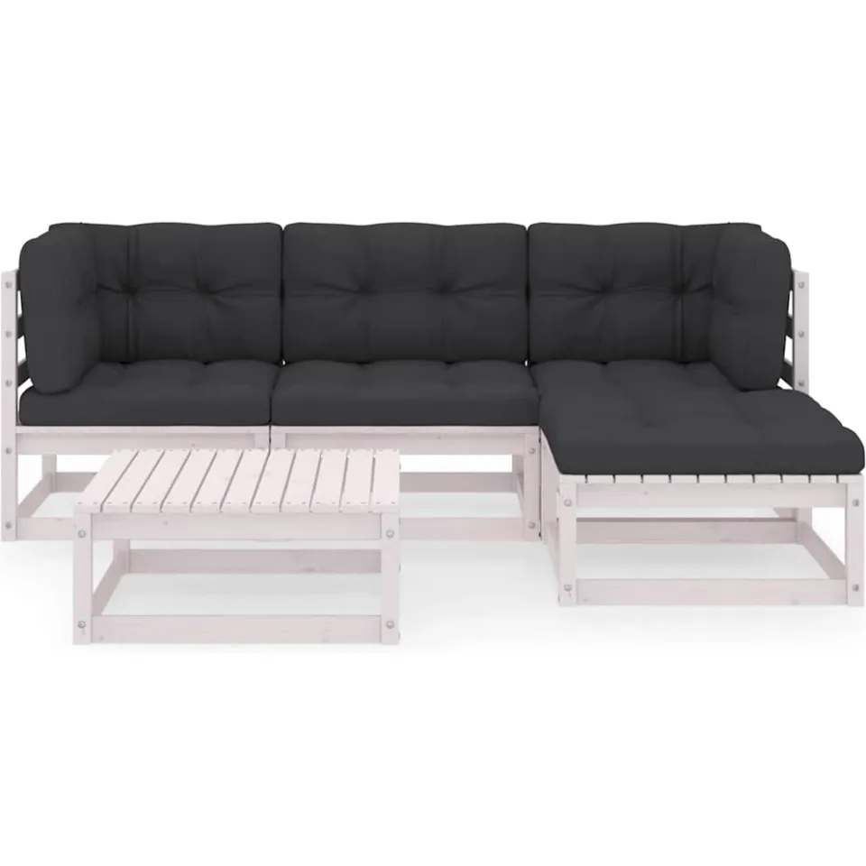 vidaXL 5-delige Loungeset met kussens massief grenenhout wit, foto 2