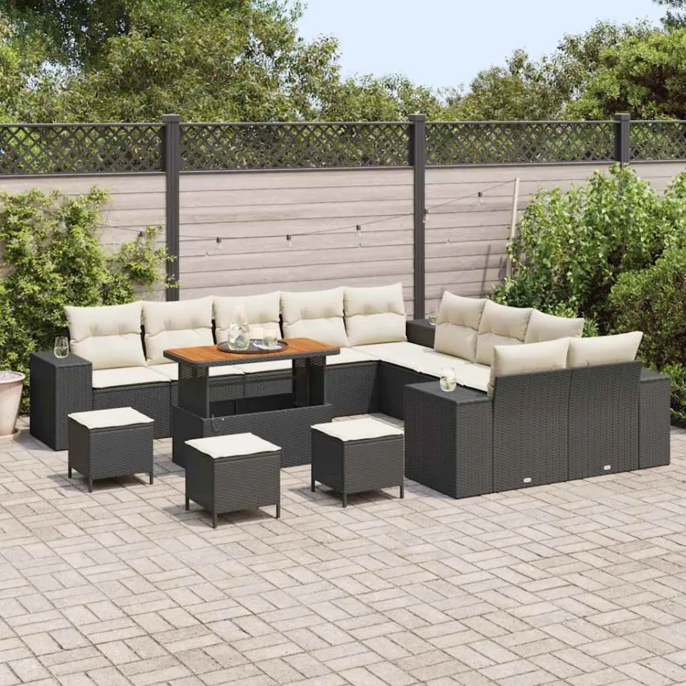 vidaXL Tuin Sofa Set 14 st Zwart poly rattan, foto 3