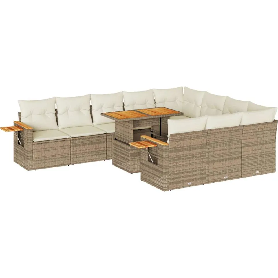 vidaXL 11-delige Tuinset met kussens poly rattan acacia beige, foto 3