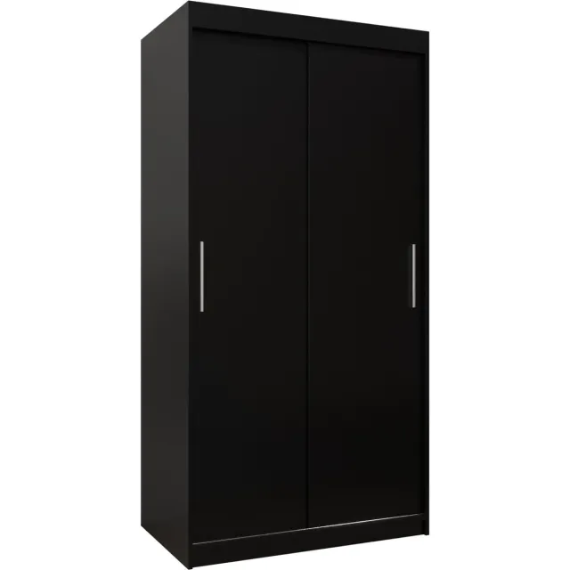 InspireME Kledingkast met 2 schuifdeuren, Modern-stijl, Kledingkast met planken (BxHxD): 100x200x62 - TORM 100 Zwart Mat