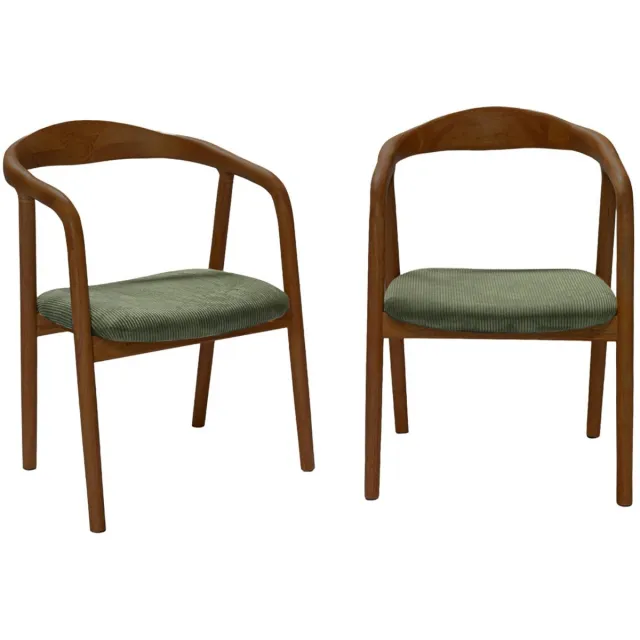 sweeek Set van 2 stoelen met walnootkleurig rubberhout en corduroy vintage 55 x 58 x 79cm - sara