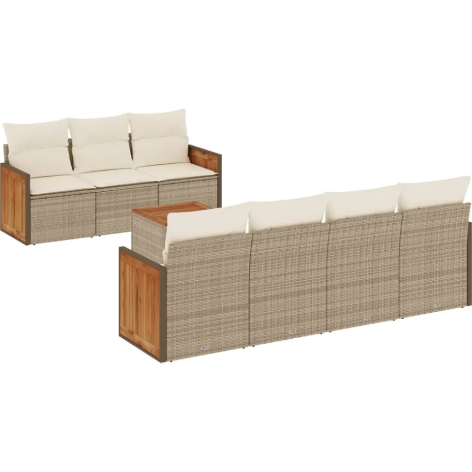vidaXL 8-delige Loungeset met kussens poly rattan beige