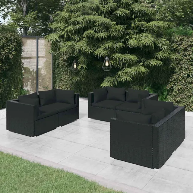 vidaXL 6-delige Loungeset met kussens poly rattan zwart, foto 2