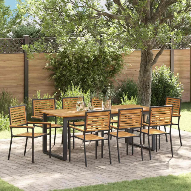 vidaXL Tuin eettafelset 9 st Zwart Massief Acaciahout, foto 2