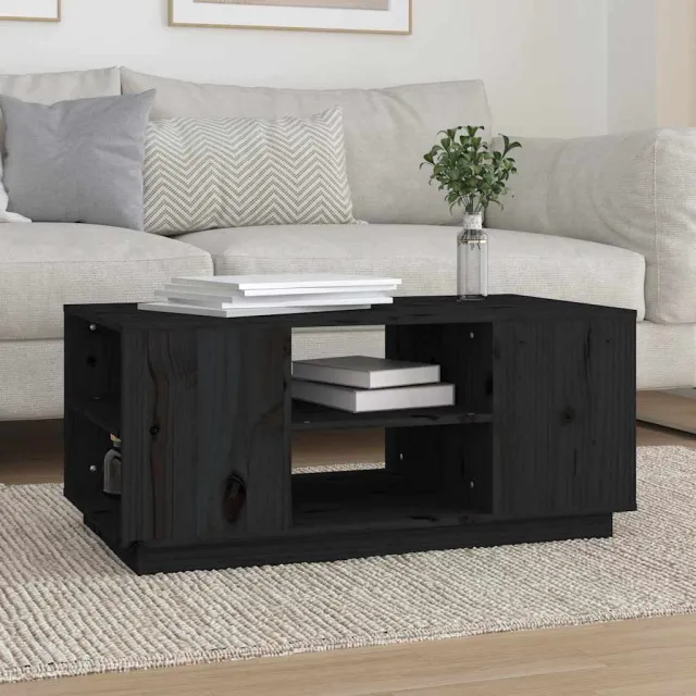 vidaXL Salontafel 90x49x40,5 cm massief grenenhout zwart, foto 2