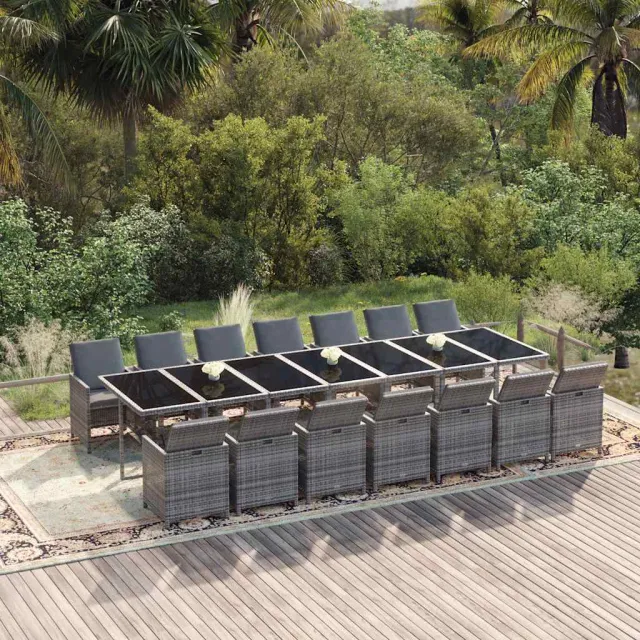 vidaXL 15-delige Tuinset met kussens poly rattan grijs, foto 2