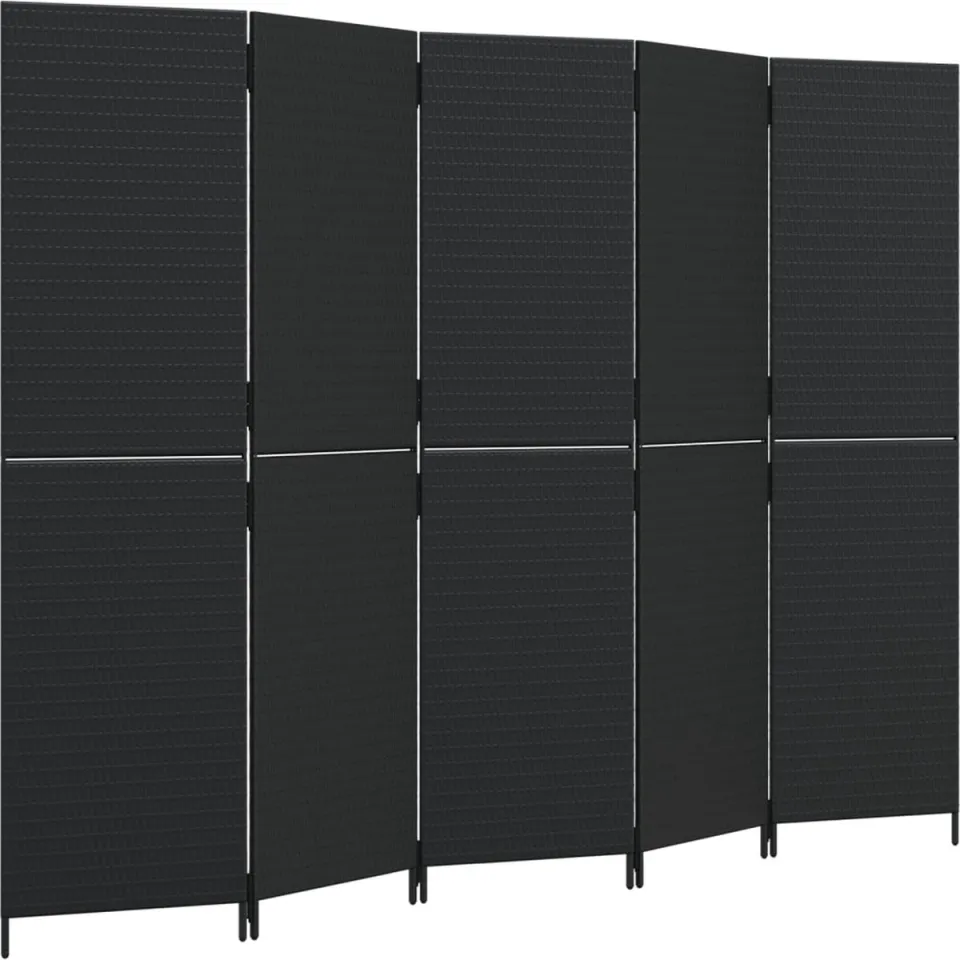 vidaXL Kamerscherm 5 panelen poly rattan zwart, foto 3