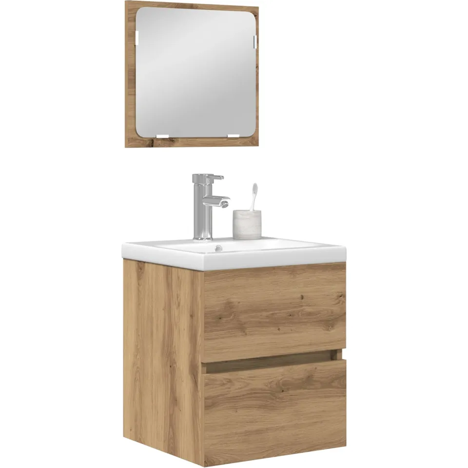 vidaXL Badkamermeubelset 2 st Ambachtelijke Eik en Wit 42 x 39 x 45 cm Zwart