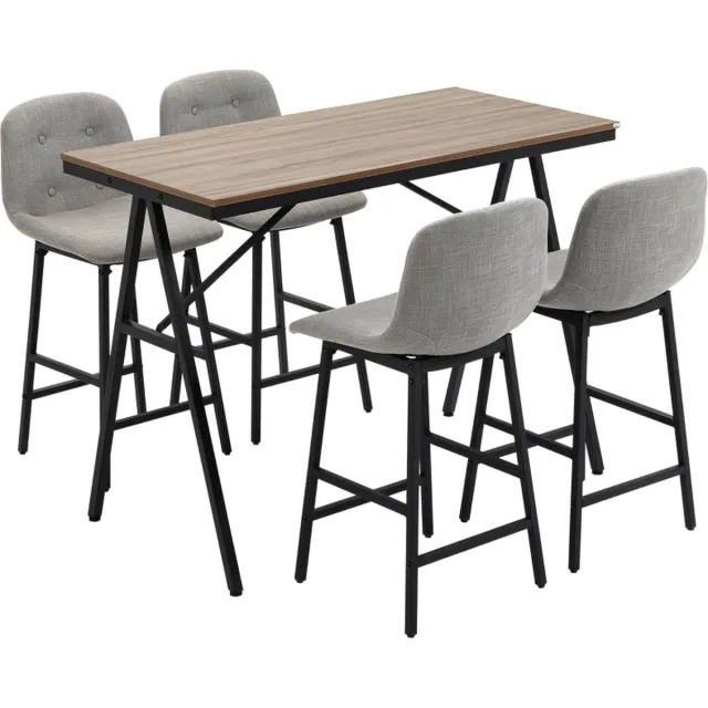 Zenzee Bartafel met barstoelen - Barkrukken - Industrieel - 120 cm x 60 cm x 91 cm lichtbruin + lichtgrijs + zwart