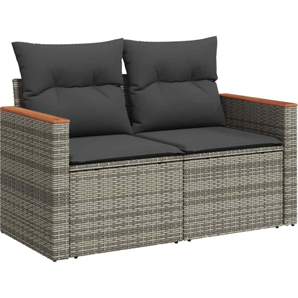 vidaXL 6-delige Loungeset met kussens poly rattan acacia grijs