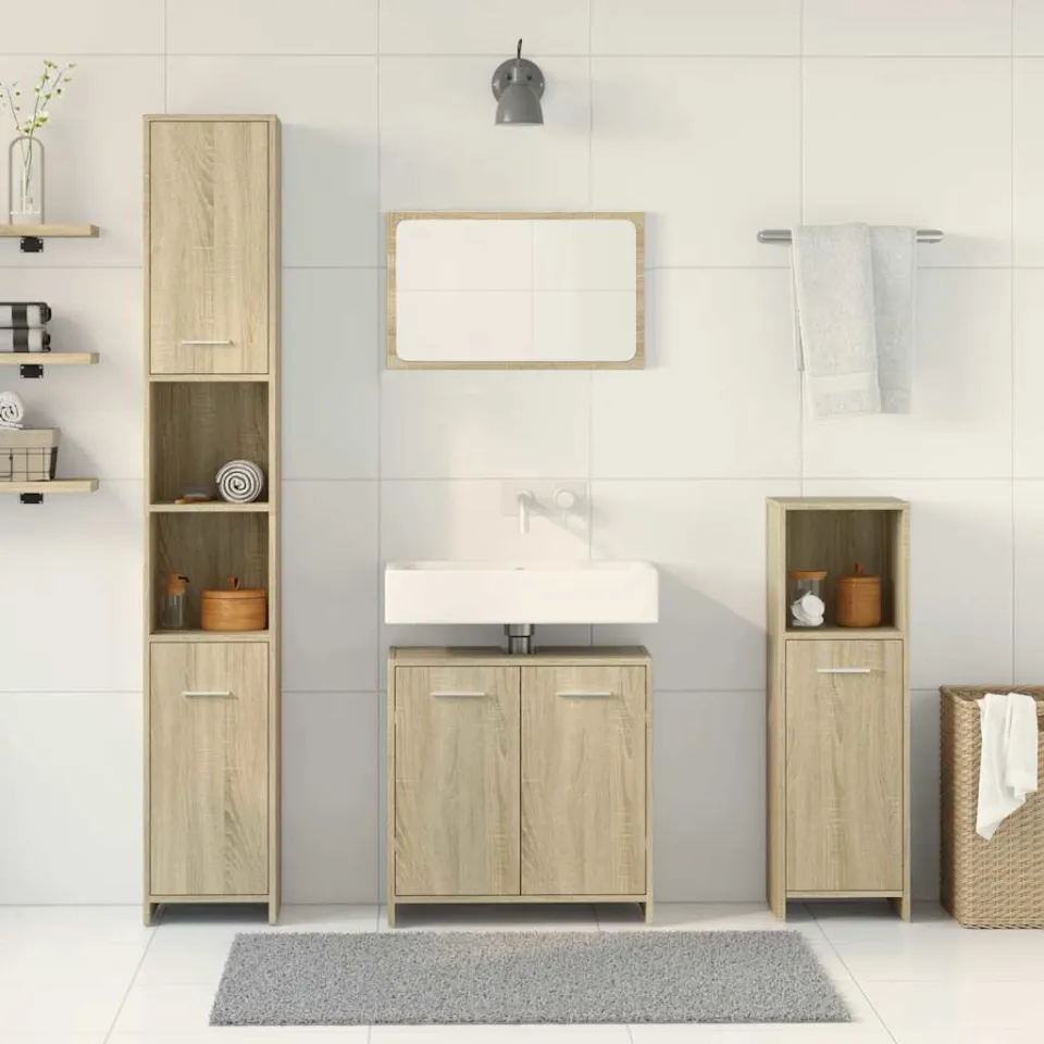 vidaXL 4-delige Badkamermeubelset bewerkt hout sonoma eikenkleurig, foto 2
