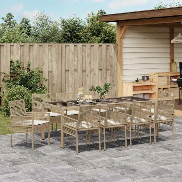 vidaXL Tuin eettafelset 11 st Beige poly rattan, foto 2