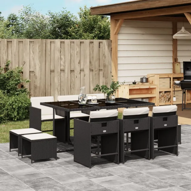 vidaXL 11-delige Tuinset met kussens poly rattan zwart, foto 2