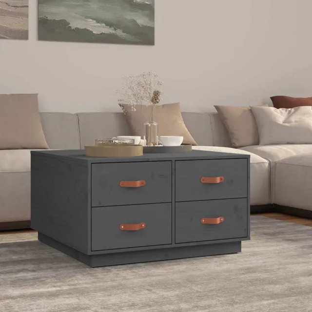 vidaXL Salontafel 80x80x45 cm massief grenenhout grijs, foto 2